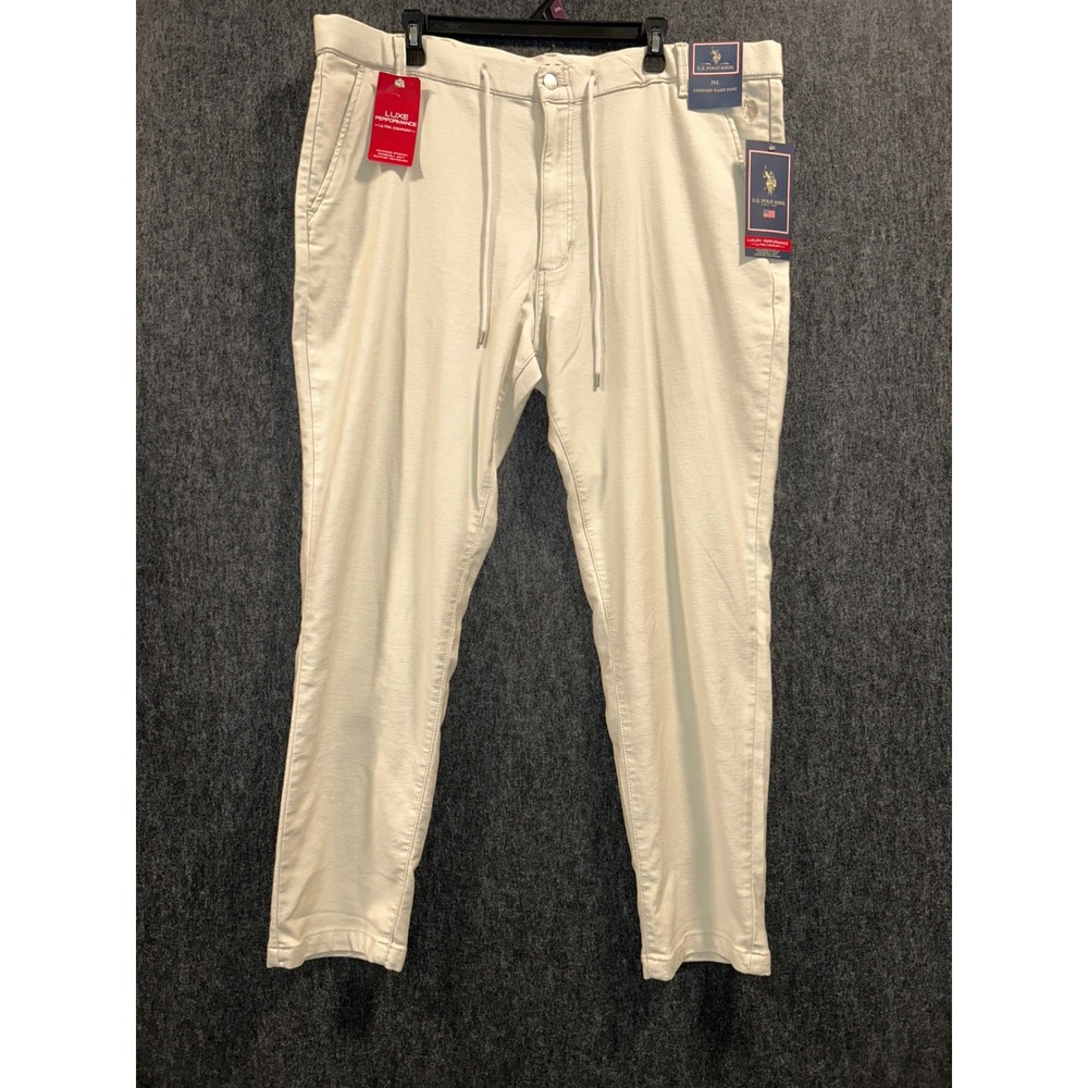US Polo Assn Mens 2XL Comfort Waist Chino Pants Adobe Sand Luxe Performance NEW